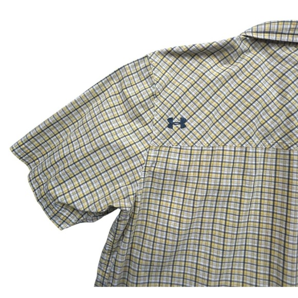 Under Armour Plaid Short Sleeve Button Up Shirt XXL Yellow Green Men's Casual - Picture 3 of 11
